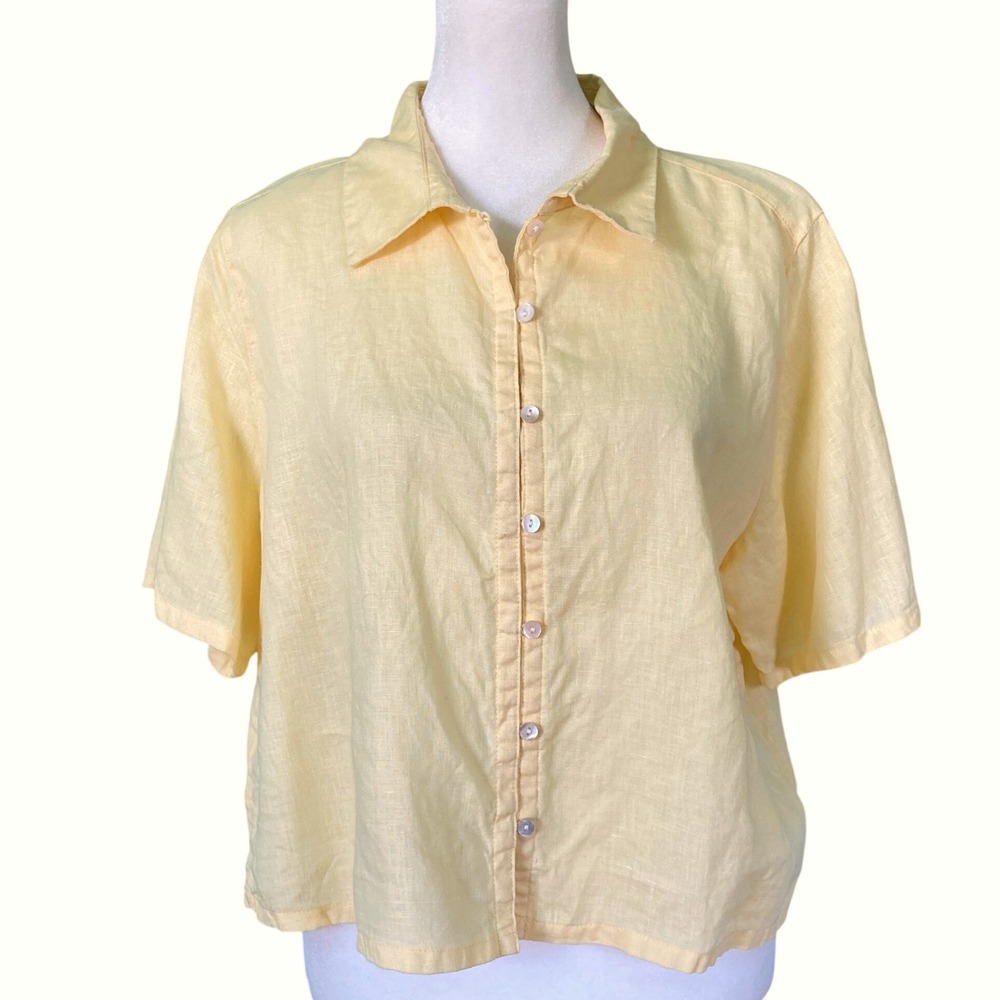 Calypso St. Barth Yellow Linen Button Down Collared Shirt Beachy Vacation Size L